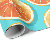 Orangefarbene Scheiben auf blau Geschenkpapier (Rolleneckpunkt)