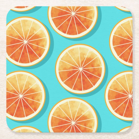 Orangefarbene Scheiben auf blau Rechteckiger Pappuntersetzer (Vorderseite)