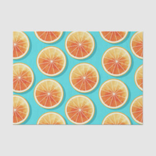 Orangefarbene Scheiben auf blau Seidenpapier