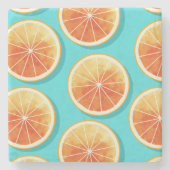 Orangefarbene Scheiben auf blau Steinuntersetzer (Vorderseite)