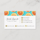 Orangefarbene Scheiben auf blau Visitenkarte (Rückseite)