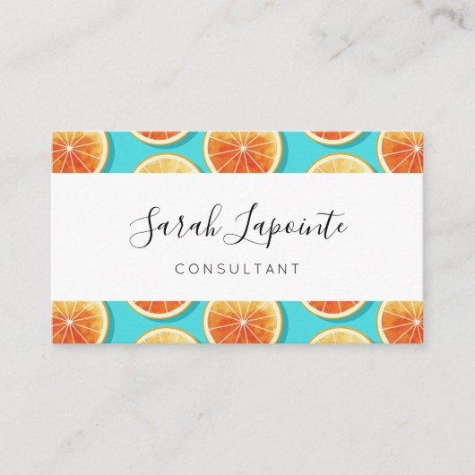 Orangefarbene Scheiben auf blau Visitenkarte (Vorderseite)