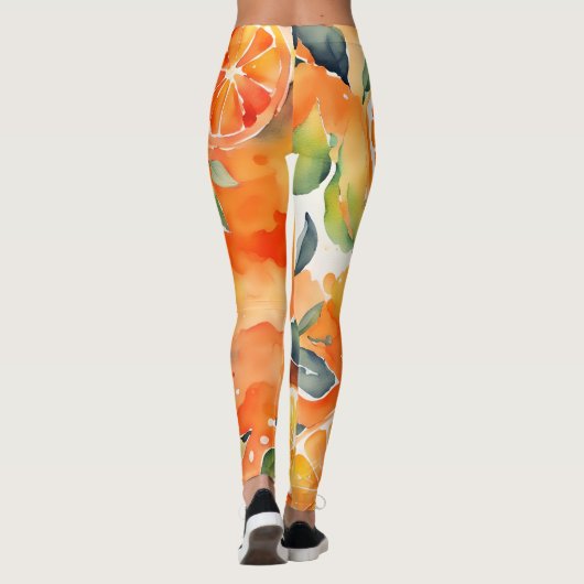 Orangefarbene Scheiben Frische Aquarellfarben Zitr Leggings (Rückseite)