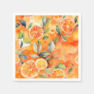 Orangefarbene Scheiben Frische Aquarellfarben Zitr Serviette