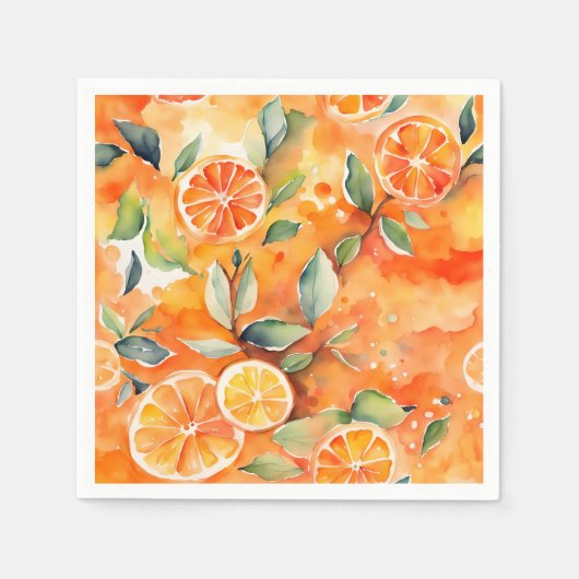 Orangefarbene Scheiben Frische Aquarellfarben Zitr Serviette (Vorderseite)