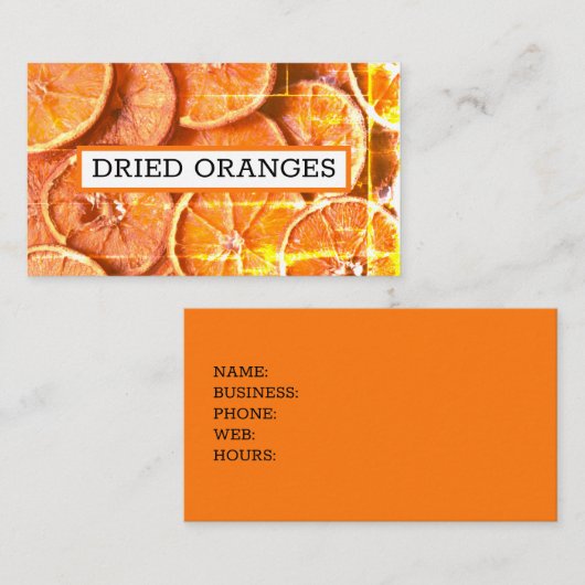 Orangefarbene Scheiben für die Rotation von Peels Visitenkarte (Vorne/Hinten)