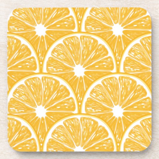 Orangefarbene Scheiben, Muster tropischer Früchte Getränkeuntersetzer (Vorderseite)
