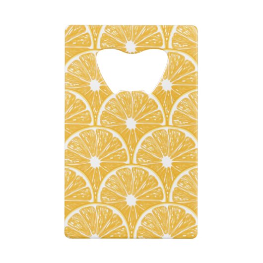 Orangefarbene Scheiben, Muster tropischer Früchte Kreditkartenflaschenöffner (Rückseite)