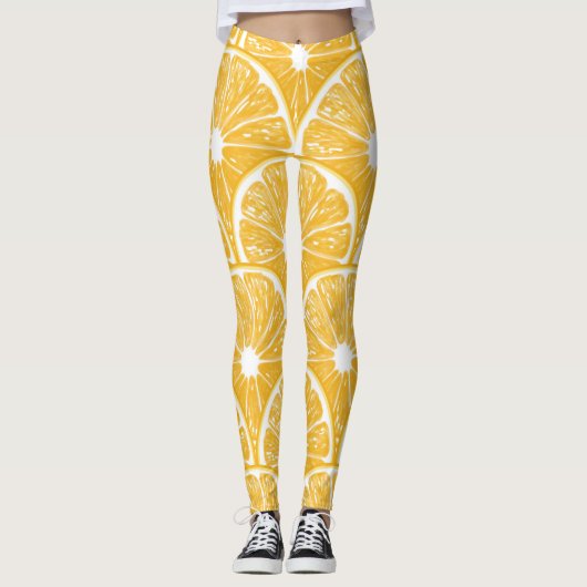 Orangefarbene Scheiben, Muster tropischer Früchte Leggings (Vorderseite)