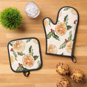 Orangefarbene Scheiben Ofenhandschuh & Topflappen-Set