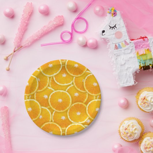 Orangefarbene Scheiben Pappteller (Party)