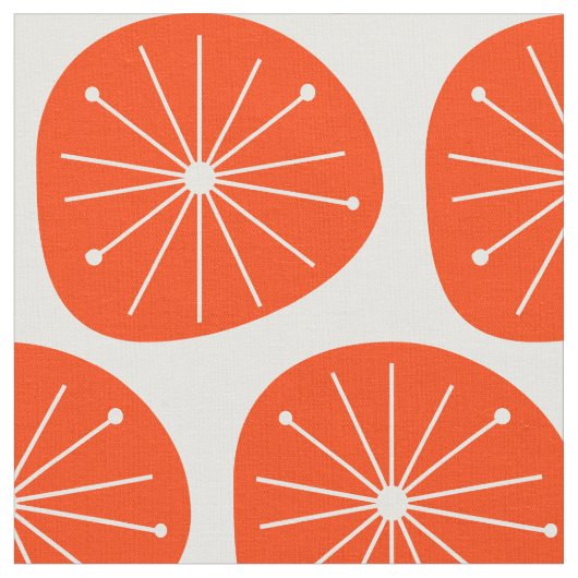 Orangefarbene Scheiben Sternexplosion Mitte Jahrhu Stoff (Nahaufnahme)