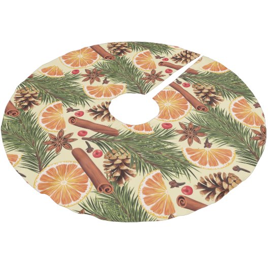 Orangefarbene Scheiben und Gewürze Polyester Weihnachtsbaumdecke (Schrägansicht)