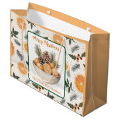 Orangefarbene Scheiben und Kiefer Weihnachten Pers Große Geschenktüte (Vorderseite Schrägansicht)