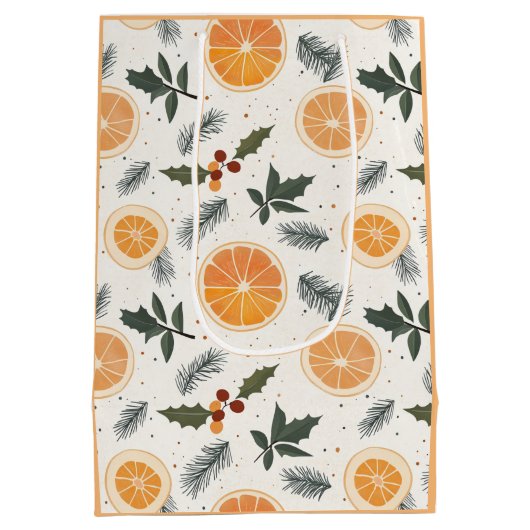 Orangefarbene Scheiben und Kiefer Weihnachten Pers Mittlere Geschenktüte (Rückseite)