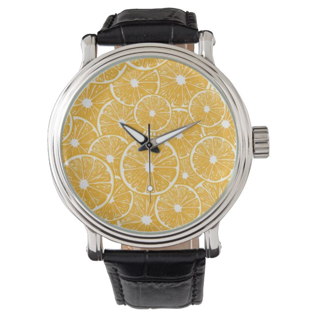 Orangefarbene Schnittmuster Armbanduhr (Vorderseite)