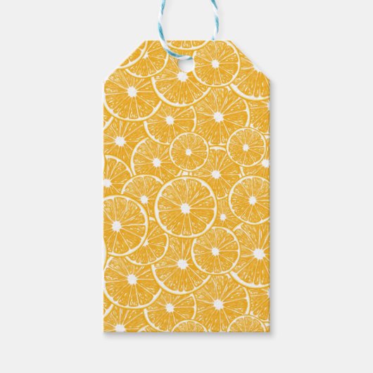 Orangefarbene Schnittmuster Geschenkanhänger (Vorderseite)