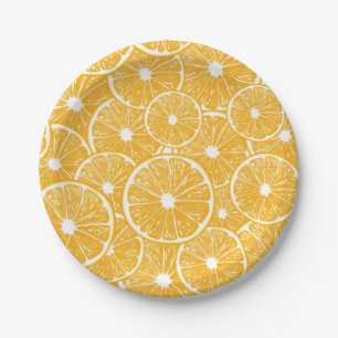 Orangefarbene Schnittmuster Pappteller