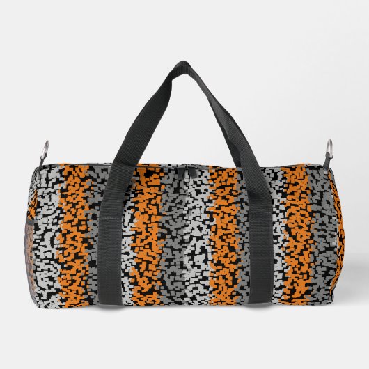 Orangefarbene schwarz pixelförmige Streifen Duffle Bag (Rückseite)