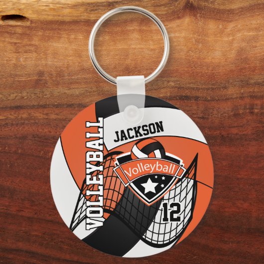 Orangefarbene, Schwarz-Weiß-Volleyball-Design Schlüsselanhänger (Rückseite)