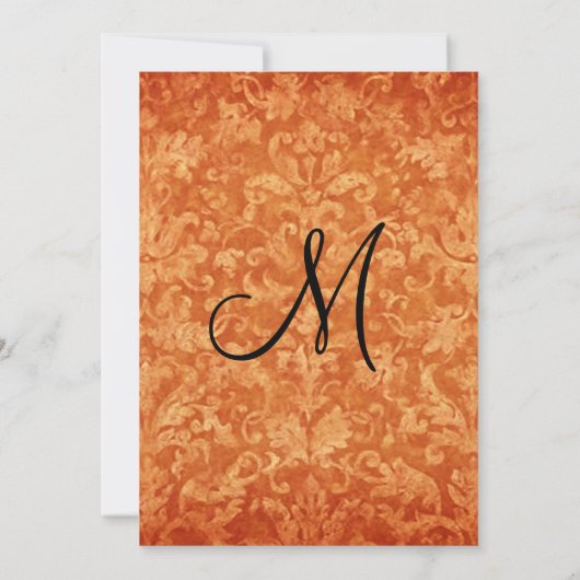 Orangefarbene Schwarz-weiße Damast Hochzeitseinlad Einladung (Rückseite)