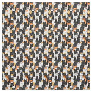 Orangefarbene Schwarz-weiße Katzen Stoff