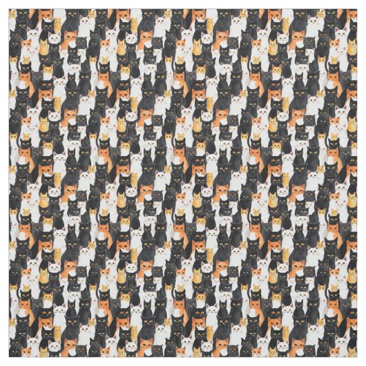 Orangefarbene Schwarz-weiße Katzen Stoff (Muster)