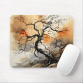 Orangefarbene schwarze Baumfarbe Mousepad (Mit Mouse)
