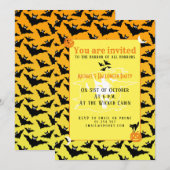 Orangefarbene schwarze Fledermäuse Halloween Muste Einladung (Vorne/Hinten)