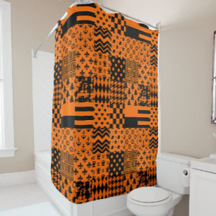 Orangefarbene schwarze gemischte Muster - Designmu Duschvorhang