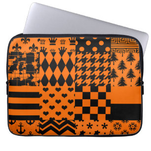 Orangefarbene schwarze gemischte Muster - Designmu Laptopschutzhülle