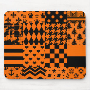 Orangefarbene schwarze gemischte Muster - Designmu Mousepad