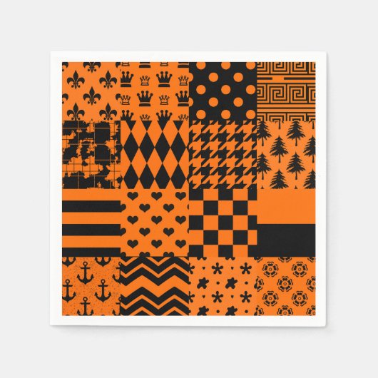 Orangefarbene schwarze gemischte Muster - Designmu Serviette (Vorderseite)