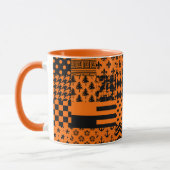 Orangefarbene schwarze gemischte Muster - Designmu Tasse (Links)