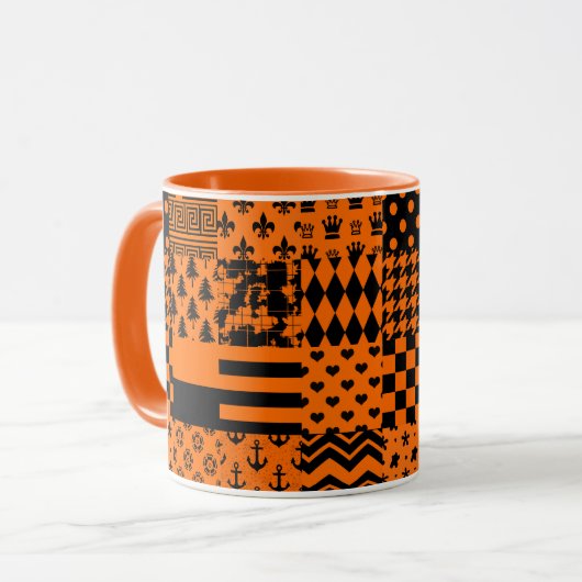 Orangefarbene schwarze gemischte Muster - Designmu Tasse (Vorderseite Links)
