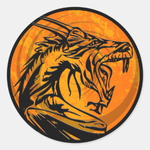 Orangefarbene schwarze Grunge-Drachenrundkleber Runder Aufkleber