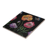 Orangefarbene schwarze Mohnblume Keramik Tile Fliese (Seite)