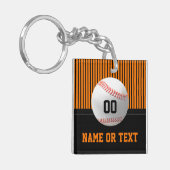 Orangefarbene, schwarze, Personalisierte Baseball- Schlüsselanhänger (Vorderseite links)