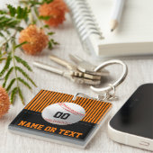 Orangefarbene, schwarze, Personalisierte Baseball- Schlüsselanhänger (Vorderseite rechts)