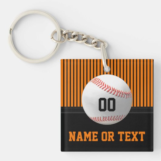 Orangefarbene, schwarze, Personalisierte Baseball- Schlüsselanhänger (Vorderseite)