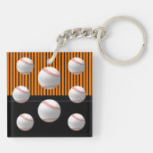 Orangefarbene, schwarze, Personalisierte Baseball- Schlüsselanhänger (Rückseite)