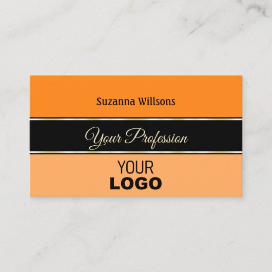 Orangefarbene schwarze Pfirsichstreifen mit Logo u Visitenkarte (Vorderseite)