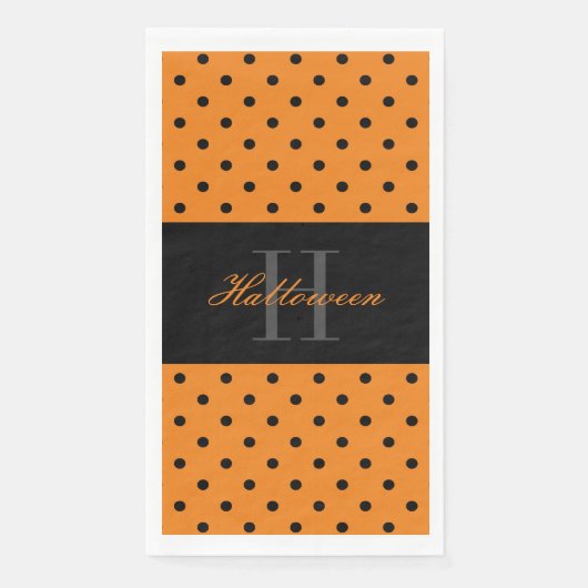 Orangefarbene schwarze Polka-Punkte benutzerdefini Serviette (Vorderseite)