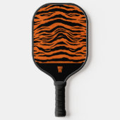 Orangefarbene schwarze Tigerstreifen und Monogramm Pickleball Schläger (Vorderseite)