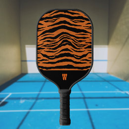 Orangefarbene schwarze Tigerstreifen und Monogramm Pickleball Schläger