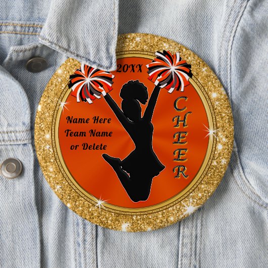 Orangefarbene, schwarze und goldene Buttone, 10 cm Button (Beispiel)