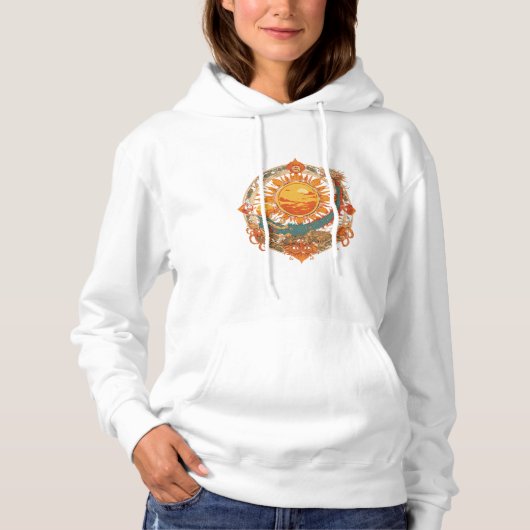 Orangefarbene Sonne und Mond Hoodie (Vorderseite)