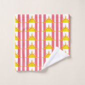 Orangefarbene Sonnen auf rosa Streifen Badhandtuch Set (Waschlappen)