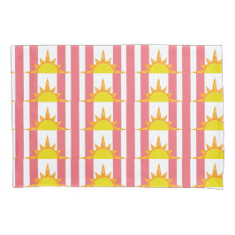 Orangefarbene Sonnen auf rosa Streifen Kissenbezug