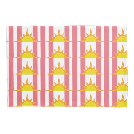 Orangefarbene Sonnen auf rosa Streifen Kissenbezug (Vorderseite-Links)